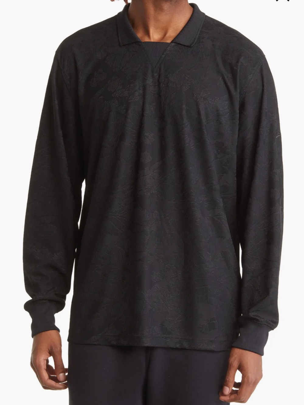 Nike Tech Pack Floral Jacquard Long Sleeve Polo Shirt Black DQ4294-010 Men’s XL